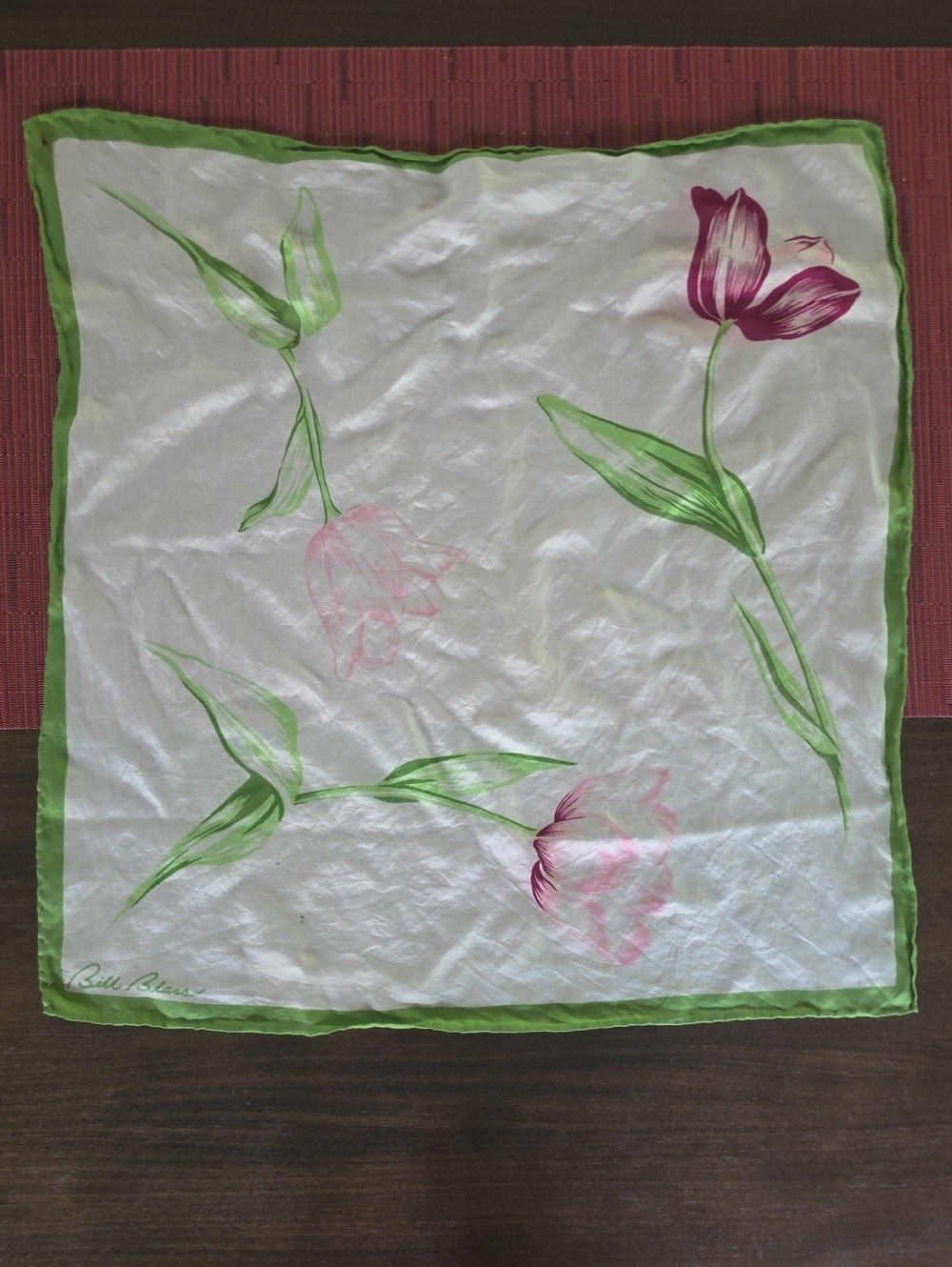 Bill bliss Floral Silk Scarf with Green Border